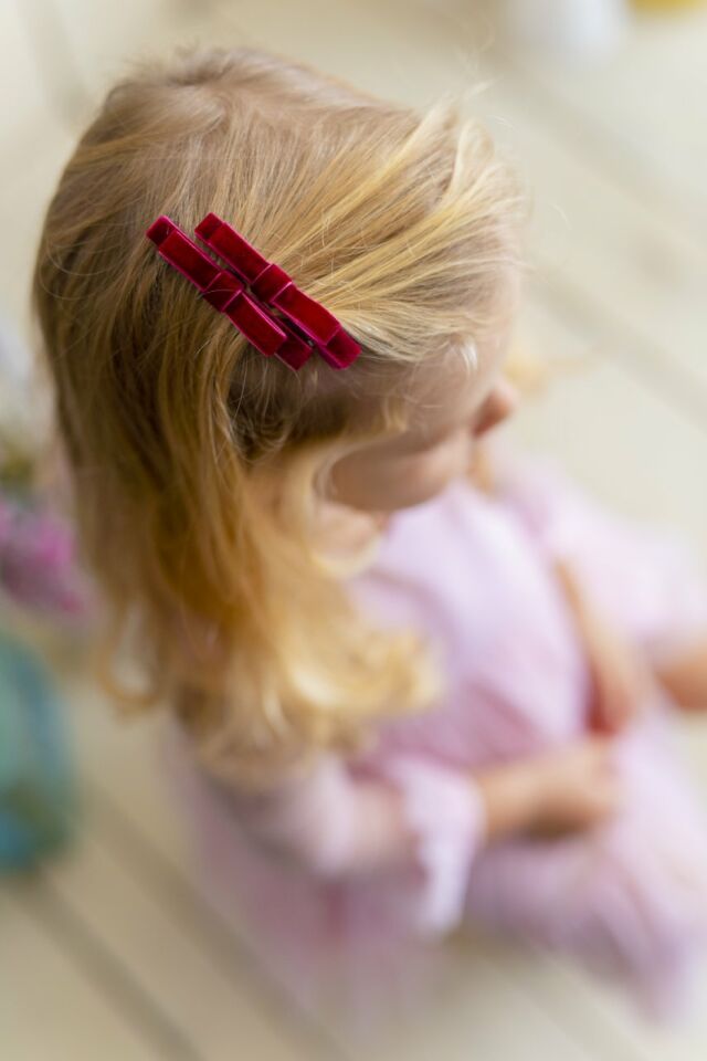 Bordo Kız Çocuk 2'li Klips Fiyonk Velvet Lady